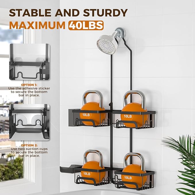 REINHARDT Split Shower Caddy Hanging for Handheld Showerheads, Black - Image 4