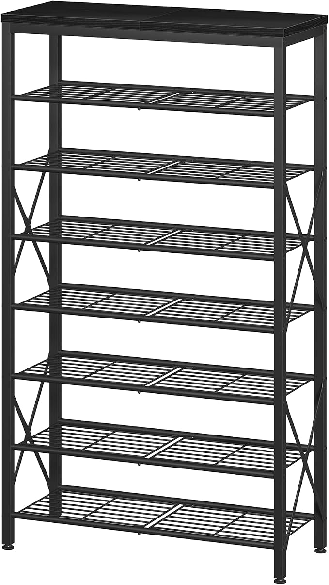 8 Tier Shoe Rack for Closet, Tall Shoe Storage for 32 Pairs, Adjustable Shoe Organizer for Front Door Entrance Bedroom Garage, Black by Unknown