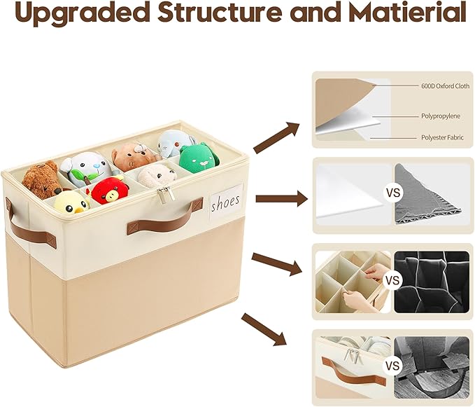 Varhomax Shoe Organizer Box 2 Pack for Closet,Small Fabric Shoe Storage Bin with Adjustable Dividers & Clear Cover, Saving Space Sneakers & Sandals Containers for Entryway, Cubby - Image 5