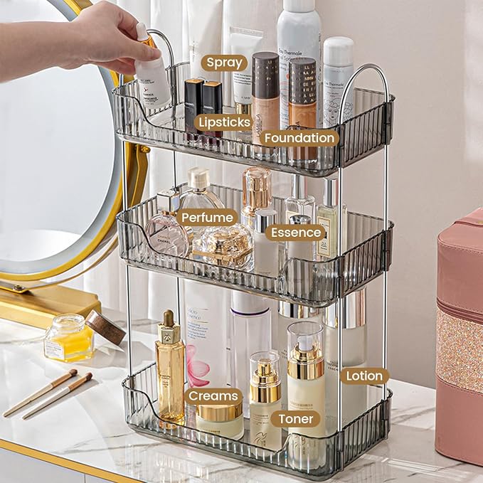 Aveniee Bathroom Counter Organizer, 3 Tier Perfume Skin Care Countertop Storage Shelf, Vanity Makeup Tray for Cosmetic Skincare Lotion,Grey - Image 6