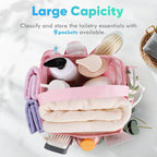 EUDELE Mesh Shower Caddy Portable for College Dorm Room Essentials,Portable Shower Caddy Dorm with 9-Pocket Large Capacity, Shower Bag for Beach, Swimming, Gym, Travel essentials, Pink - Image 4