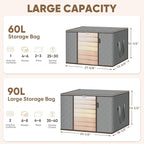 BALEINE 2 Pack Clothes Storage Bags, 16 Gallon Storage Containers with Reinforced Handle, Sturdy Zipper, Closet Organizer for Blanket, Comforter, Pillow, Bedding (Grey, 2 Pack) - Image 5