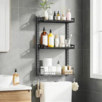 Kalrin 3 Tier Bathroom Shelves Over Toilet - Wall Mounted Floating Shelves with Drain Basket, Toilet Paper Storage, Height Adjustable Over The Toilet Storage, Pure Black by Kalrin