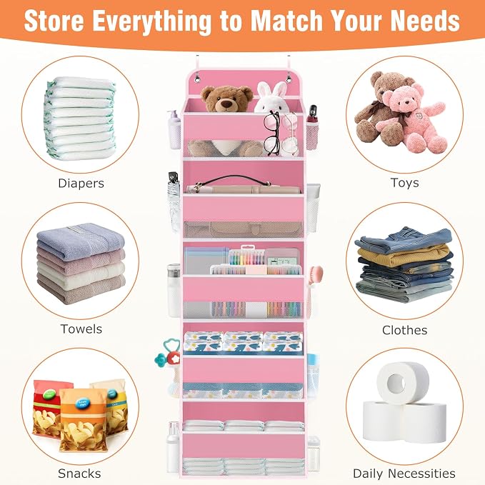 Over The Door Organizer Storage Large Capacity Hanging Bedroom Storage | 5 Shelves, 40 LB Capacity, Foldable Mesh Design, Clear Window, Sturdy, Large Storage Organizer for Nursery, Pantry & Closet - Image 6