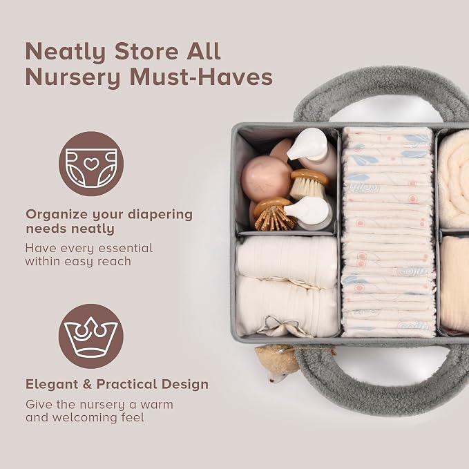 PeraBella Baby Diaper Caddy Organizer with Handle, Boy & Girl Shower Gift Basket, Portable Diaper Storage Basket Bin for Wipes, Newborn Baby Essentials Registry Search Must Haves, Car Caddy Organizer - Image 2