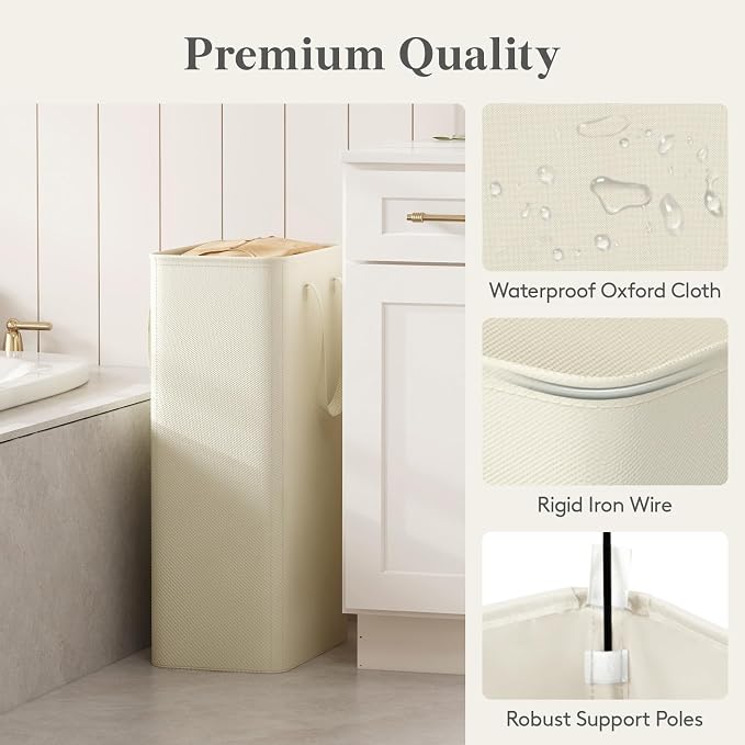 Lifewit Slim Collapsible Laundry Basket with Handles, 75L, Ivory - Image 4