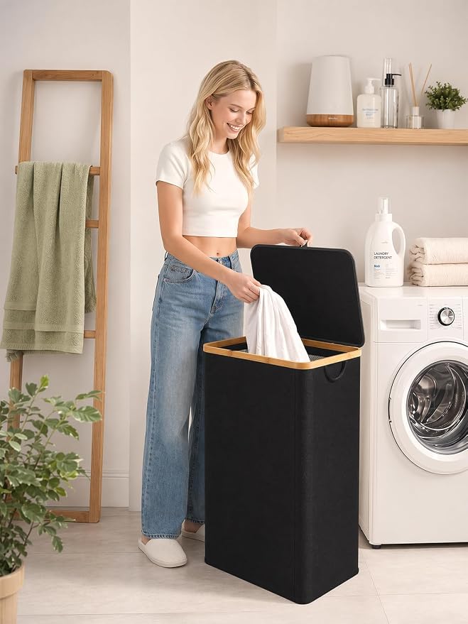 IEGrow Laundry Hamper with Lid,110L Laundry Basket with Mesh Bags,Black - Image 7
