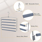 TOPIA HANGER Pants Hangers Space Saving with 5 Tiers Non-Slip Foam Padded | 2 Pack 80% Space Save Closet Orgainzer, 360° Swivel Hook, Multi Layers Swing Arm Non-Slip Foam Padded for Pants Jeans Gray - Image 3