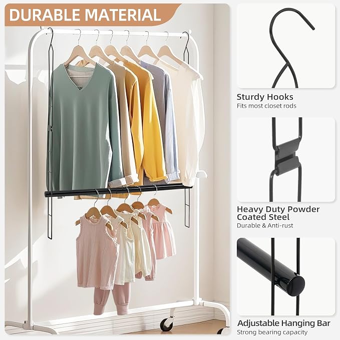 STORAGE MANIAC Hanging Closet Rod, Adjustable Width and Height Closet Hanging Organizer, Space-Saving Clothes Hanging Bar, Closet Extender Hanging Rod Double Closet Hanging Rod, 2 Pack Black - Image 3