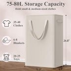 Optish 75L Slim Laundry Hamper, Baby Hamper for Nursery with Handles, Large Laundry Basket for Dorm, Bedroom, Living Room, Collapsible Laundry Basket, White - Image 3