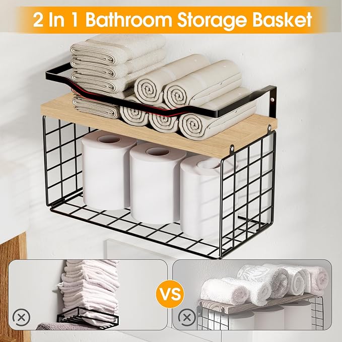 Towel Racks for Bathroom,Towel Rack Wall Mounted, 6 Tier Rolled Or Folded Towel Holder with Floating Shelves, Bathroom Towel Holder for Bath, Hand Towels,Metal,Walnut Wood Panel - Image 3