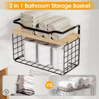 Towel Racks for Bathroom,Towel Rack Wall Mounted, 6 Tier Rolled Or Folded Towel Holder with Floating Shelves, Bathroom Towel Holder for Bath, Hand Towels,Metal,Walnut Wood Panel - Image 3