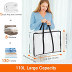 Vieshful 3 Pack Clear Storage Bags 110L Over-Sized Clothes Bags with Double Zippers Sturdy Handles Tote Moving Bags for Duvet, Comforters and Blankets Organizer - Image 2