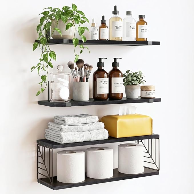 Fixwal 3+1 Tier Bathroom Floating Shelves Over Toilet, Black by Fixwal