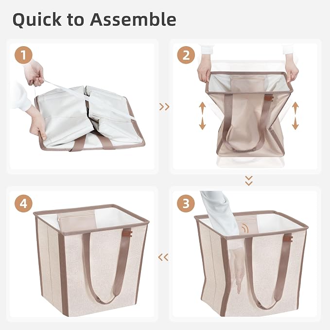 STORAGE MANIAC Collapsible Laundry Basket, 16.9 Gal. Large Pop-up Laundry Hamper with Long Carry Handles, Space-Saving Foldable Clothes Hamper with Bottom Elastic Band, Travel Laundry Bags, Oat Beige - Image 7