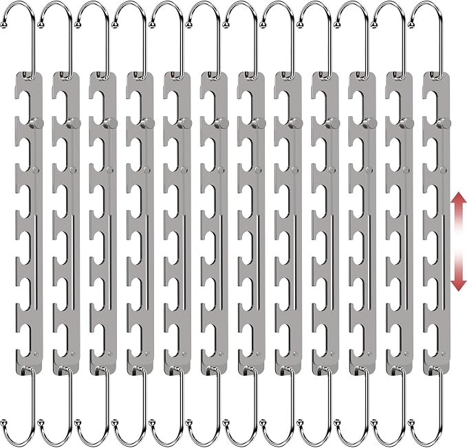 12 Pack Space Saving Hangers for Clothes, 6 to 9 Holes Expandable Heavy Duty Metal Hangers 80 Lbs Capacity, Magic Smart Hanger Closet Space Saver, Closet Organizers and Storage by Liangmall