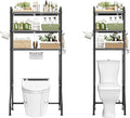 Simple Trending Expandable Over The Toilet Storage Rack, Metal 3 Tier Bathroom Organizer Shelf with Paper Holder and 3 Hooks, Black by SimpleTrending