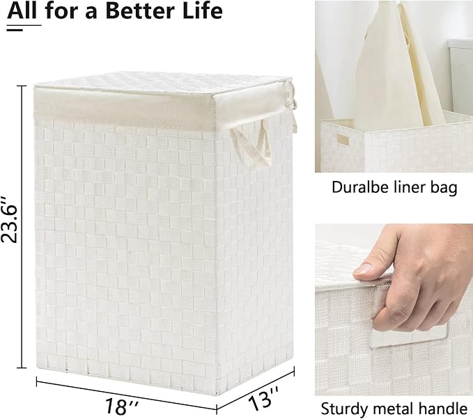 YOUDENOVA Handwoven Laundry Basket Hamper with Removable Liner Bag and Lid - Image 2