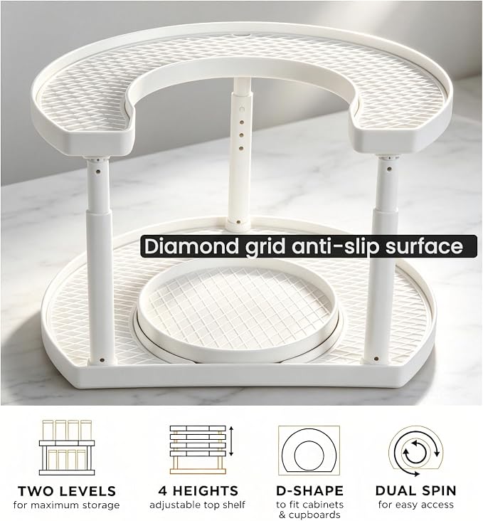 2 Tier Lazy Susan Organizer for Medicine Pill Bottles Vitamin Storage - Image 5