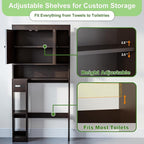 Over The Toilet Storage Cabinet with 7 Shelves, Imitation Walnut Grain Above Toilet Bathroom Organizer with Toilet Paper Holder Stand, Space Saver for Restroom, Laundry, Bathroom (Espresso) - Image 8