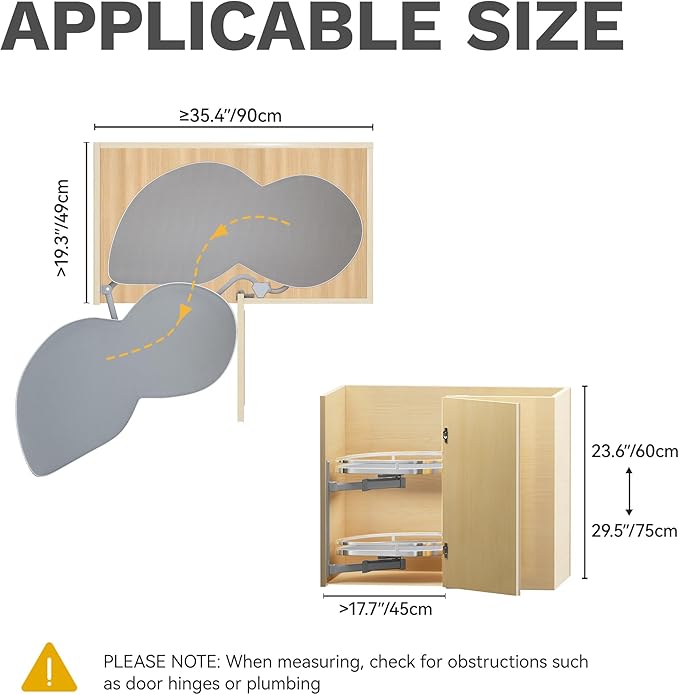 DWVO Corner Cabinet Pull-Out Organizer, 2-Tier Blind Corner Shelf with 270° Swing-Out Tray, Left Swing, Heavy-Duty Chrome Plated Iron, 32.7"x17.3"x21.3", Gray - Image 3