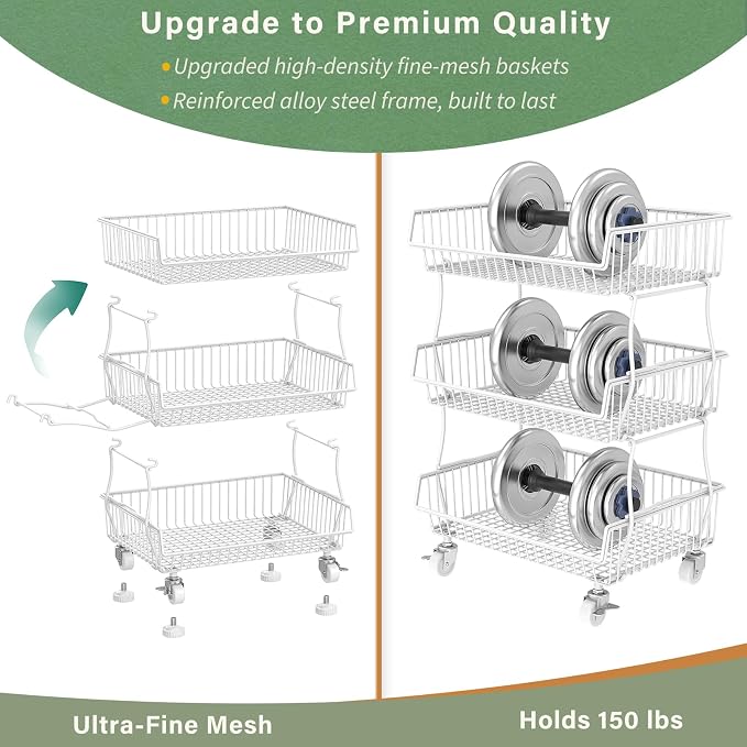 OKZEST Pantry Organizers and Storage Cart with Upgraded Metal Hub Casters - Image 3