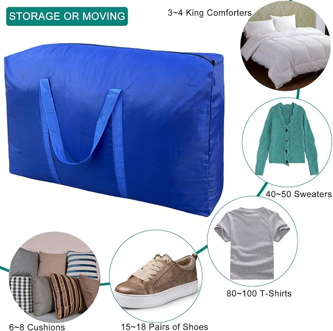 100L Extra Large Storage Bags, Big Moving Bags with Strong Zippers & Carrying Handles, Packing Bags for Moving, Storage, Travel and Camping, Storage Totes For Space Saving (Blue, 4 Pack) - Image 5