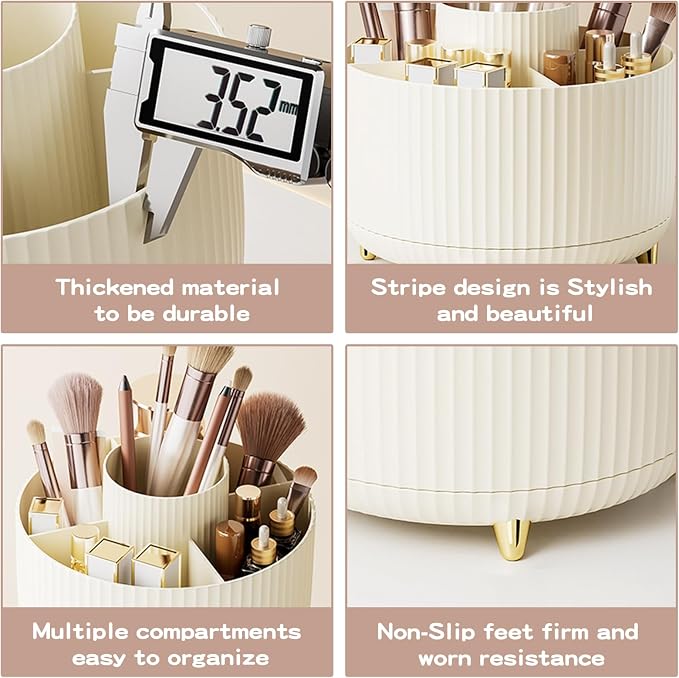 fanado 360° Rotate Makeup Brush Holder Organizer, Makeup Organizers Countertop, Makeup organization and Skincare Storage for Vanity, Desktop, Bathroom (Ivory) - Image 6