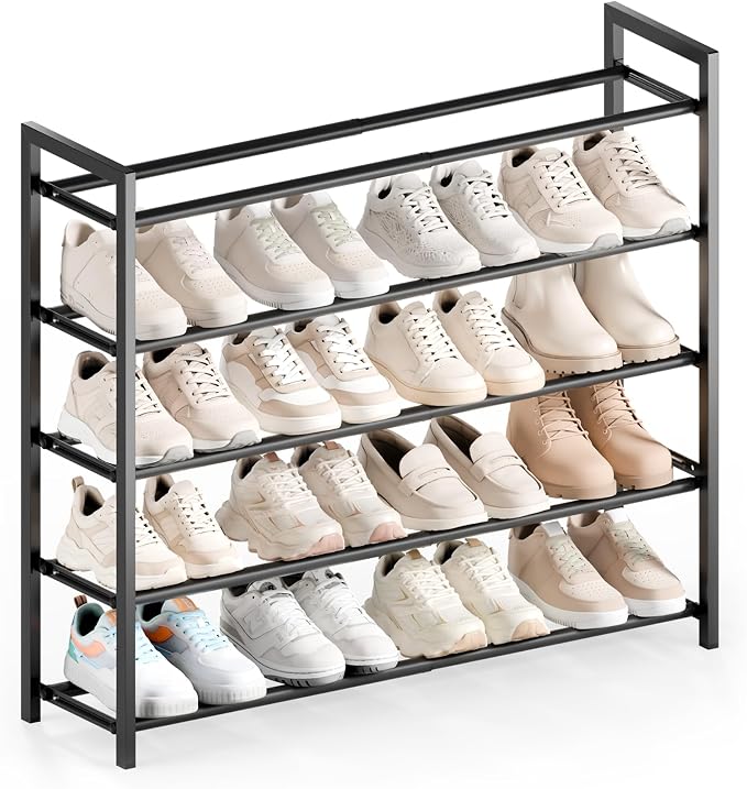 Bumusty 5 Tier Expandable Shoe Rack for Closet, Black | 18"-33" Adjustable Shoe Rack for Entryway, Small Shoe Organizer for Dorm, Front Door, Sturdy Metal by BUMUSTY