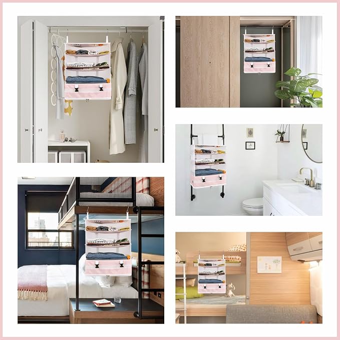 Surblue Hanging Closet Storage Bag Collapsible 3-Shelf Washable Oxford Fabric with 2 Hooks (XL 17.71*11.81*20in, Pink) - Image 7
