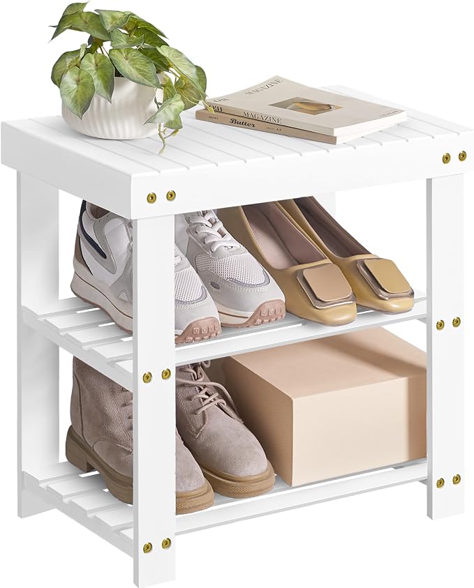 SONGMICS Shoe Rack Bench, 3-Tier Bamboo Entryway Bench, 19.7 Inches Width | Shoe Storage Organizer, Holds Up to 286.6 lb, Cloud White, BAMBOU Collection ULBS001W01 by Unknown