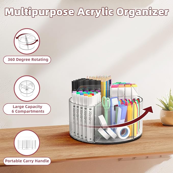 Absonic 500 PCS Acrylic Pencil Holder, 360 Rotating Clear Marker Organizer, Pen Crayon Marker Caddy Organizer for Desk, Desktop Storage and Organizer for Office School Art Supplies, 2 Pack - Image 2