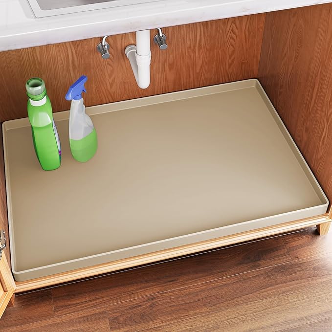 FLATO Waterproof Under Sink Mat, 37" x 19", Beige by Unknown