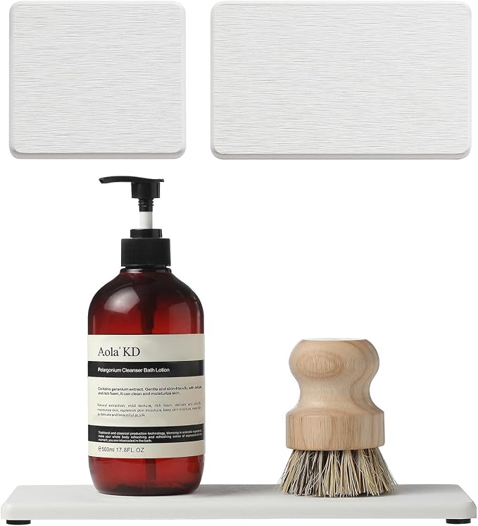 Razborci 3PCS Bathroom Sink Vanity Trays, Quick Stone Drying Mat Dish Soap Dispenser Sponge Holder for Kitchen Counter, Diatomaceous Earth Water Absorbing Caddy Organizer, White by Razborci