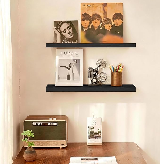BAYKA Black Floating Shelves 22.5in, Set of 2, Wall Mounted for Wall Decor - Image 2
