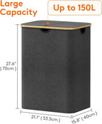 Lifewit 150L Large Laundry Basket with Lid, 2 Removable Bags, Dark Gray - Image 4