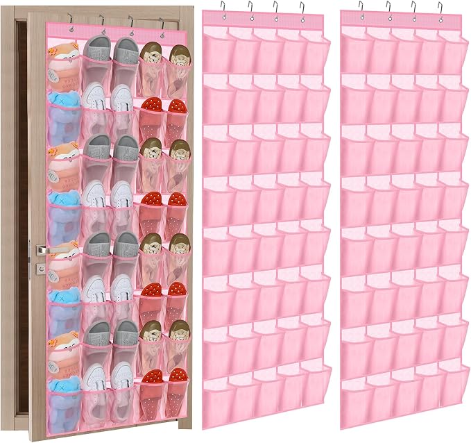 Windyun 2 Pcs 40 Pocket Over The Door Shoe Organizer, Pink by Windyun