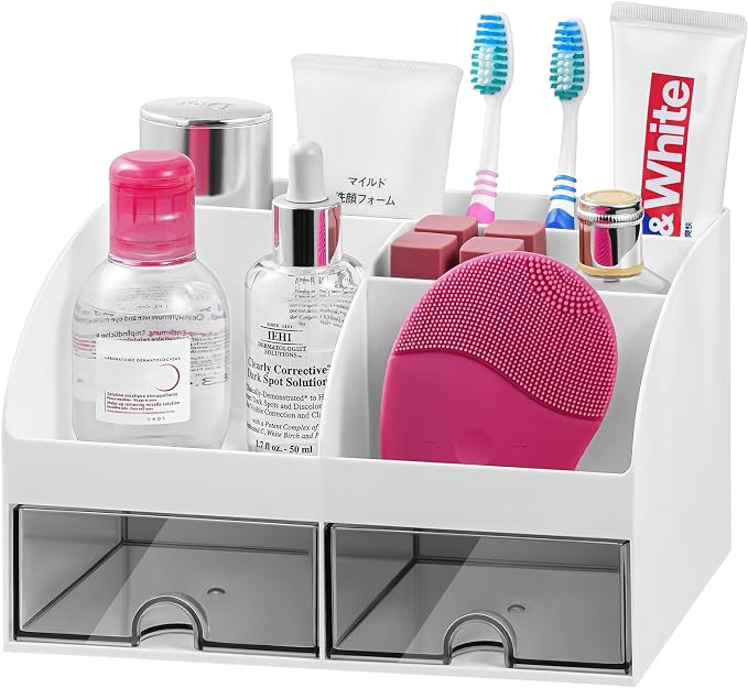 Bathroom Counter Sink Vanity Organizer Countertop with Drawers, White A by VITVITI