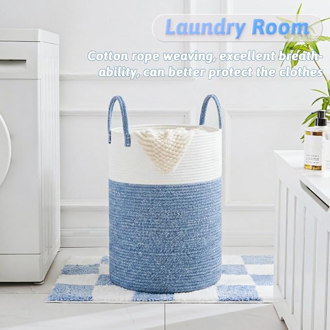 Laundry Basket,Woven Cotton Rope Laundry Hamper,60L for Decor Storage of Dirty Clothes,Toys and Blankets in Bathroom,Baby Room and Living Room - Image 4
