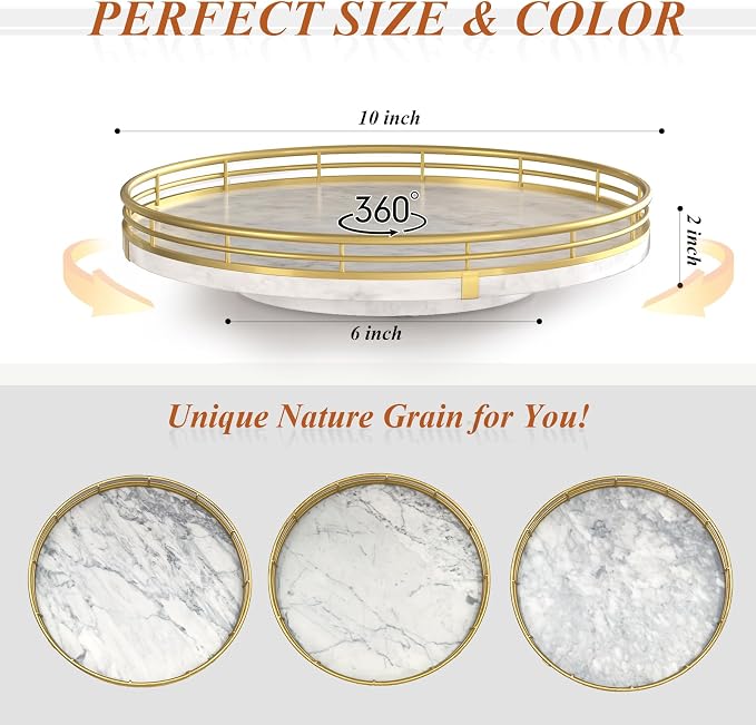 AMH 10-Inch White Marble Lazy Susan with Gold Frame - Image 6