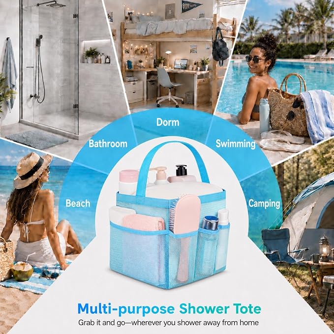 Mesh Shower Caddy Portable - 9 Pockets for College Dorm Room Essential - Image 4