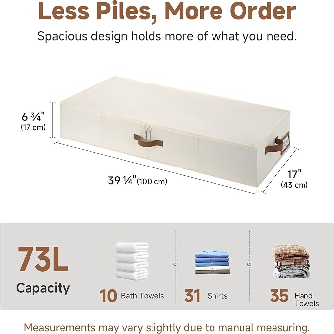 StorageWorks 7 Inch Low Profile Under Bed Clothes Storage Bins with Lids | Reinforced Structure, Resists Sagging, Handles & Label Holder, Foldable Stackable Closet Storage for Clothes, Blankets, Toys - Image 2