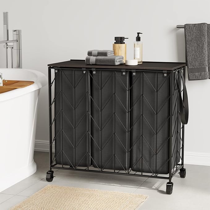 WOWLIVE Laundry Hamper 3 Section with Lid, 142L Laundry Basket with Wheels - Image 3