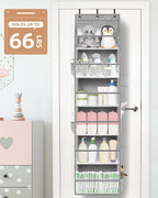 STORAGE MANIAC Over the Door Organizer 6-Shelf Closet Hanging Storage with 14 Mesh Pockets, 66lbs Capacity Clear Deep Pockets Behind Door Storage for Nursery, Bathroom, Bedroom, 1 Pack Grey - Image 7