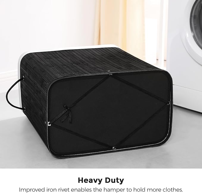 SONGMICS Laundry Hamper with Lid, Bamboo Laundry Basket, Removable Machine Washable Laundry Basket, with Handles, 26.4-Gallons, for Laundry Room, Bedroom, Bathroom, Ink Black ULCB63H - Image 4