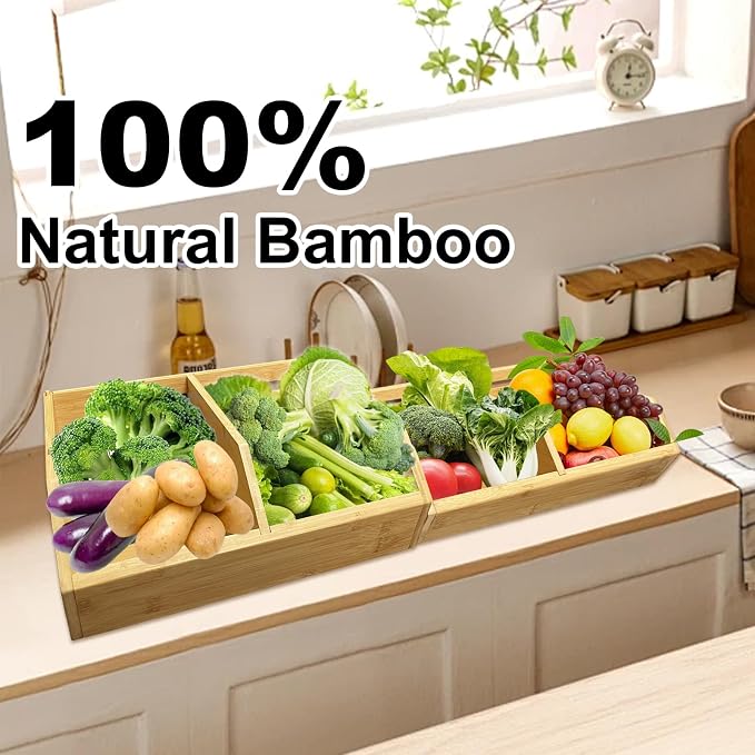 2-Pack Stackable Vegetable Storage Bins, Kitchen and Pantry Organizers and Storage Baskets, for Fruit, Vegetable, Produce, Bread, Potato Onion and Snacks, Bamboo Kitchen Storage Containers - Image 8