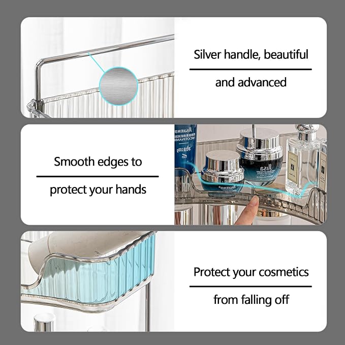 shuang qing 2-Tier Corner Bathroom Counter Organizer – Classic Storage Shelf for Makeup, Perfume & Toiletries, Space-Saving Countertop Tray Fits Bathroom, Dresser, Kitchen (Slate Gray) - Image 2