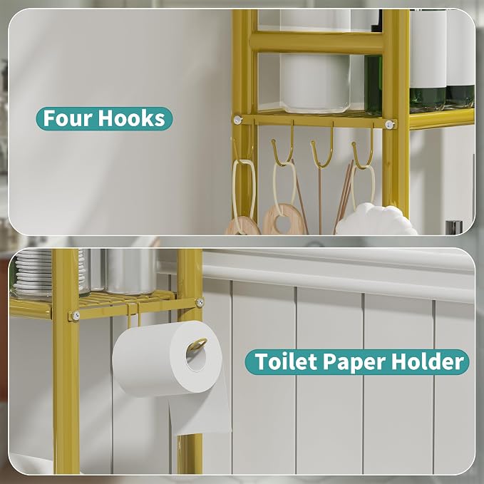 3-Tier Over Toilet Storage, Anti-Tip, 64" H, Gold - Image 3