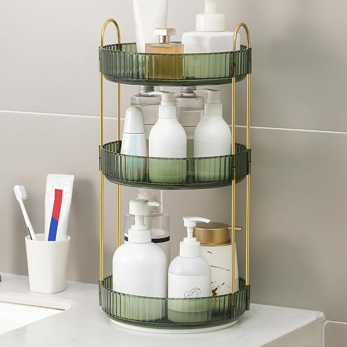YCIA&DONE 360 Rotating Makeup Organizer and Storage for Vanity Countertop 3 Tiers, High Capacity Cosmetic Skincare Perfume Organizers for Dresser Bathroom Lazy Susan (Vintage Green) - Image 9