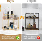 shuang qing Upgraded 2-Tier Corner Bathroom Countertop Organizer – Spacious Storage for Makeup, Skincare & Perfumes, Built-in Brush Holder Fits Vanity/Dresser/Bsthtub (Vintage Gold) - Image 4